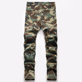 Men's Fashion Skinny Fit Ripped Destroyed Distressed Camouflage Stretch Casual Jeans Pants,599,30