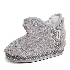 Dearfoams unisex child Charlotte Kids faux faux fur Bootie Slipper, Grey Frost, 13-1 Big Kid Medium US Big Kid