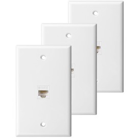 ZOERAX 3-Pack Cat6 Ethernet Wall Plate Outlet, Single Gang Keystone Jack Wall Plate with RJ45 Keystone Inline Coupler insert, Female to Female Cat6 Keystone Coupler Matte Wall Plate, White