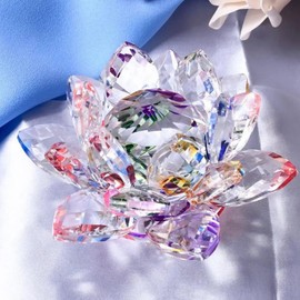 Haptufer F Crystal Lotus Flower Figurine Decor Glass Craft Collection Paperweight Table Ornaments Souvenir