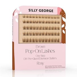 Silly George Pop-On Lashes - DIY 1-Step Pre-Glued Faux Eyelash Clusters, Natural Look Extensions Makeup Daily:_Brown - Rosy_60 Piece Assortment