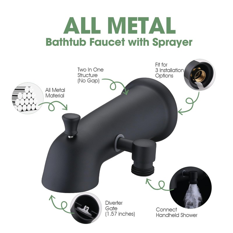 All Metal Tub Spout with Diverter for Hand Held Shower,