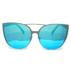 RAKOSTA c7040 Premium Oversized XL Retro Cats eye Mirrored Funky Fashion Aviator Sunglasses (BLUE, Premium)