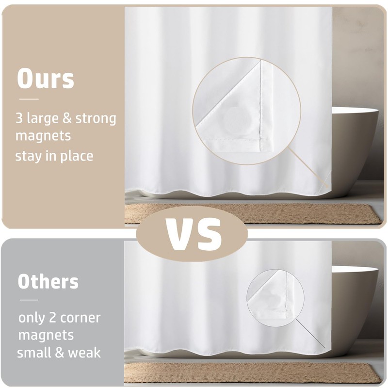 Felisa Short Waterproof Fabric Shower Curtain Liner with 3 Large