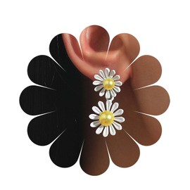 Allereya Vintage Daisy Flower Dangle Drop Earrings Little Daisy Drop Earrings Flower Daisy Earrings Yellow Pearl Earrings Jewellery for Women and Girls, Zinc, No Gemstone