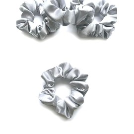 Bobblelady. Satin Scrunchies 4 Pieces. Premium Quality Crepe Back Satin. Small Sized, 8 cm Across. Hair Scrunchie. Suit Child/Thin Hair Or If You Like A Less Bulky Scrunchie. Silver