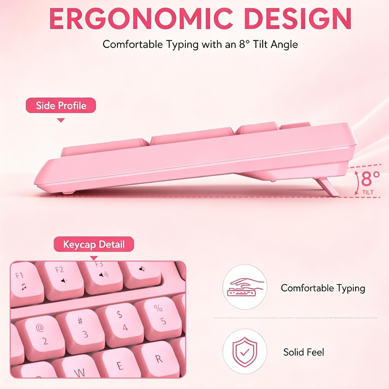 Wireless Keyboard and Mouse Combo, 2.4G Full Size Ergonomic Keyboard