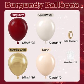 60pcs Maroon and Gold Balloons 12inch Burgundy and Gold Balloons with Sand White Nude Balloons for Wedding Bridal Shower Graduation Birthday Party Decorations