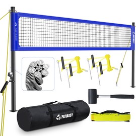 Patiassy Portable Volleyball Net Set with Steel Wire Rope and 2 Inch Boundary Line Professional Volleyball Sets for Backyard with Adjustable Aluminum Poles and Anti-Sag Winch System(Deep Blue)