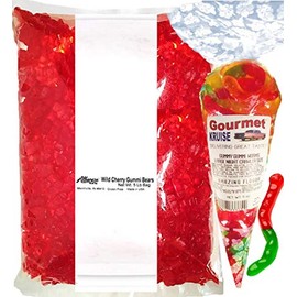 Red Gummy Gummi Bears Wild Cherry Albanese - Bulk Candy 5lb Bag With Large Night Crawler Size Worms Gourmet Kruise Signature Gift Bag 11 OZ (NET WT 5 LBS.11OZ) 2 Item Bundle