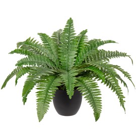 Hollyone 17.7" Fake Fern Potted Plant Small Artificial Boston Ferns in Pot 25 Leaves for Outdoors & Indoor Faux Fern Bush Plant for Patio Garden Farmhouse Windowsill Office Living Room Home Decor