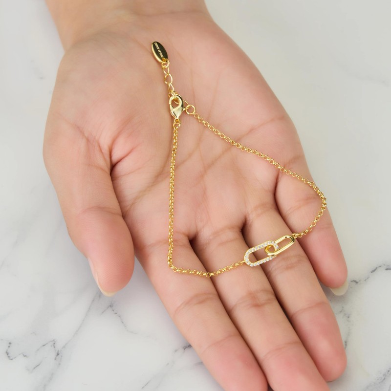 Philip Jones Gold Plated Paperclip Link Bracelet Created with Zircondia®