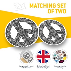 2 x 7.5cm Vinyl Stickers (bw) - Flowery Peace Symbol Logo Hippy 40394