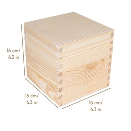 Creative Deco Square Wooden Box with Lid, 16 x 16 x 16 cm (+/- 1 cm), Wooden Box, Storage Box, Toy Box, Unpainted Box, Ideal for Valuables, Toys and Tools