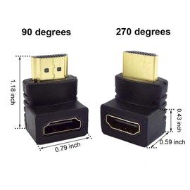 Paquete de 6 adaptadores en ángulo HDMI 3D y 4K, 2 unidades de 90 y 270 grados, 4 unidades verticales planas izquierda y derecha 90 grados macho a hembra adaptador HDMI conector de TV