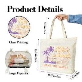 GOLRMC Beach Canvas Tote Bag Aesthetic, Reusable Grocery Shopping Bags, Birthday Holiday Gifts Shoulder Tote Bag Accessories for Women (A07)