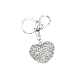 VLNET Heart Shaped Key Ring with Rhinestones. Keyring with Carabiner and Split Split Ring, Rhinestone, Enamel, Glitter. Gift Idea. Valentine's Day, Mother's Day, Friend. Unisex, silver, One size