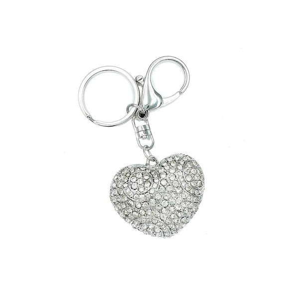 VLNET Heart Shaped Key Ring with Rhinestones. Keyring with Carabiner