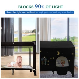 Pack N Play Blackout Cover, Hiaksedt Crib Canopy Cover for Pack and Play, Breathable Blackout Tent for Travel Crib, Portable Stretchy Netting Cover for Indoor Outdoor Travel Playard