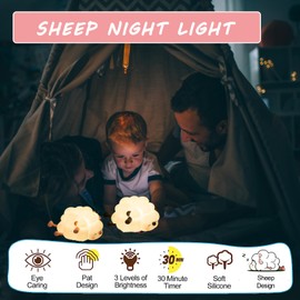 ZVO Nachtlicht Kinder, LED Schaf Nachttischlampe Baby mit 3 Lichtstufen, Kawaii Nachtlamp aus Silikon mit Touch Control für Kinderzimmer Schlaflichter Babyzimmer Deko Geburtstagsgeschenk(Rosa)