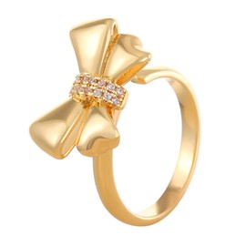 IQIC Gold Bow Ring for Women Rhinestone Bow Open Ring Chunky Cubic Zirconia Bow Ring Adjustable Bow Statement Ring Fashion Elegant Jewelry, Metal, No Gemstone