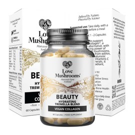 Love Mushroom 100% Vegan Collagen Capsules - with Hyaluronic Acid and Vitamin C & E | High Strength Collagen Supplements for Women and Men, Ideal for Skin, Immune, Bone and Joint Health – 60 Capsules