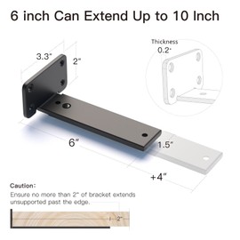 LEOPO Adjustable T Shelf Brackets Extensible 6/8/10 Inch 4 Pack ,1/5'' Thick Heavy Duty Floating Brackets, Telescoping Shelf Brackets for Tight Corners, RVs & Flexible Storage Spaces,Kitchen,Garage