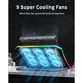 KeiBn Almohadilla enfriadora mejorada para laptop para juegos con 9 ventiladores RGB silenciosos, almohadilla de enfriamiento para portátiles de 15.6 