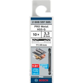 Bosch 10x PRO Metal HSS-G Spiralbohrer mit Doppelklinge (für Nichteisenmetalle, Stahl, Ø 3,30 mm, Professional Zubehör Bohrmaschine/Schrauber)