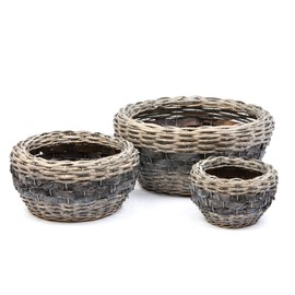 Napco Round Wicker Style Distressed Gray 10.75 x 6 Willow Decorative Baskets, Set of 3
