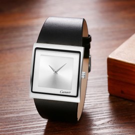 JewelryWe Herrenuhr Quadratische Uhr mit Lederarmband: 30m Wasserdicht Analog Quarz Armbanduhr Herren Minimalistische Business Casual Uhr mit Schwarz Echtleder Armband & Weiß Eckigem Zifferblatt