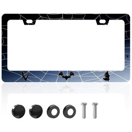 Personalise Spider Web Bat License Plate Frame Gothic Car Frames Universal Metal Cars Accessories Decor with 2 Holes and Screws Fit Standard Us Vehicles Size 12.2 X 6 Inches