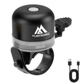 Flintronic Bike Bell with Crisp Loud Melodious Sound, Bicycle Bell with Adjustable Straps, 3 Lighting Modes, for Kids Adult, Mountain Bike, Road Bike
