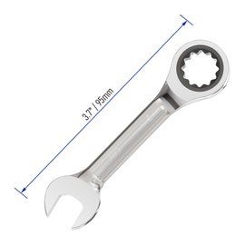 FOCMKEAS 3/8 Inch Anti-slip Stubby Ratcheting Combination Wrench SAE 72 Teeth 12 Point Ratchet Box Ended and Open End Spanner Tools for Tight Space, Heat-Treated CR-V