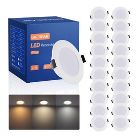 Grebeam Set of 20 LED Recessed Spotlights, 230 V, Flat 5 W, 3 Colour Temperatures 3000 K - 6000 K, IP44 LED Spotlights, Bathroom, Diameter 75-90 mm Hole, LED Ceiling Spotlights, Outdoor, LED Spot 230