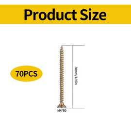 M4 Wood Screws Assortment Set, Self Tapping Screws, Cross Head Flat Head Screws, Outdoor Screws for Wood Decking Screws, Color Zinc Screws for Furniture Fence Concrete Screws (70, M4*50)