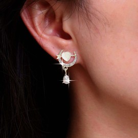 TseenYi Crystal Moon Heart Earrings Gold Opal Heart Arrow Earrings Tiny CZ Tear Earrings Crystal Moon Water Drop Earrings Rhinestone Half Moon Earrings Jewellery for Women and Girls, Crystal