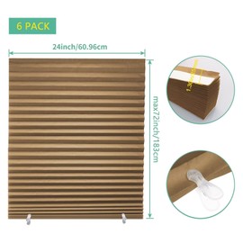 Changshade 6-Pack Pleated Paper Temporary Shades Cordless Light Filtering Cut to Size Temporary Paper Blinds for Indoor Windows of Office, Bedroom, Bathroom, Living Room, 24" W x 72" H, Brwon
