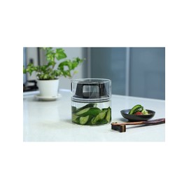 富士商(Fujisho)Felio 保存容器 ガラス キャニスター 900cc エア・リデューサー レギュラー ワンタッチ操作 密閉 酸化防止 色移り心配なし F8745 1個入