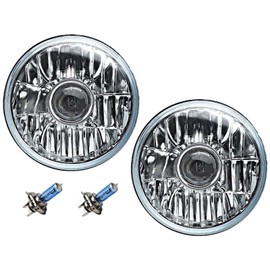 Octane Lighting 7 Inch Crystal Projector Headlight 60/55w Super White Halogen H4 Clear Light Bulb Headlamp Pair