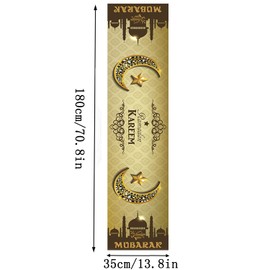Eid Mubarak Table Runner Ramadan Mubarak Tablecloth Table Cover Mosque Lattern Islamic Decor for Ramadan Home Room Dinning Table Decoration 180x35cm (Gold)