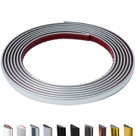 JSIWOTH Peel and Stick Trim, Matte Silver D-Shape Flexible and Self Adhesive Trim, 9.8 Ft Waterproof Molding Trim for Walls, Edges & Borders, Window Frames, Backsplash
