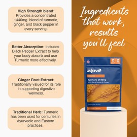Zipvit Turmeric Curcumin 1440mg with Black Pepper and Ginger Root, 120 Vegan Capsules, 2-Month Supply, High Strength Turmeric Supplement
