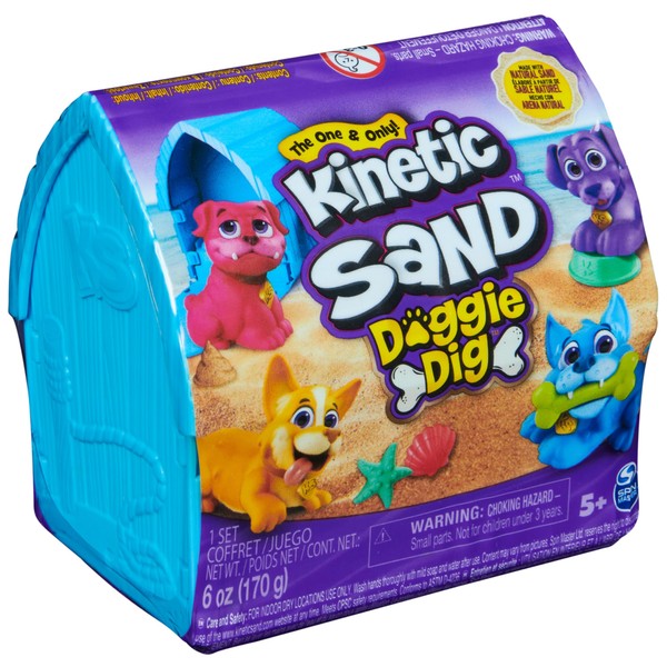 Kinetic Sand Dog House - with 170 g Magic Beach Sand, 1 Dog Figure and Accessories for Creative Indoor Sand Play Fun, for Children from 3 Years
