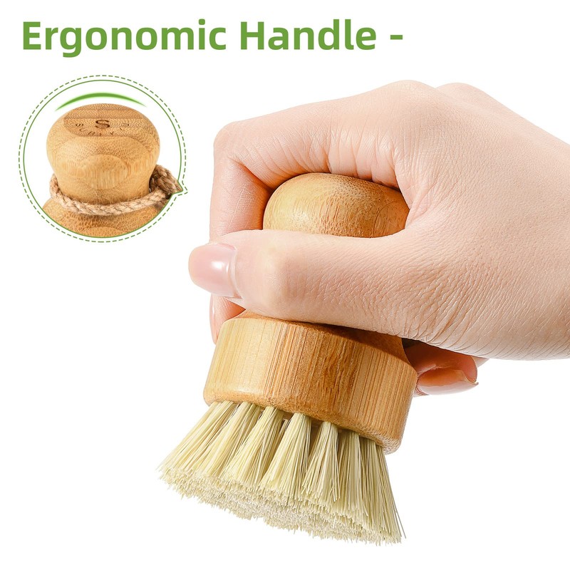 SUBEKYU Bamboo Dish Scrub Brushes for Kitchen, Wooden Cleaning Scrubbers