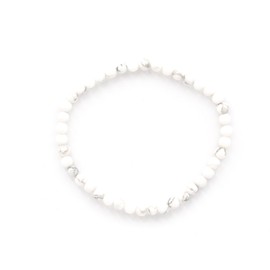 Taddart Minerals White Grey Bracelet Made from Natural Gemstone Magnesite with 4 mm Balls on Elastic Nylon Thread - Handmade, Rubber, Magnesite