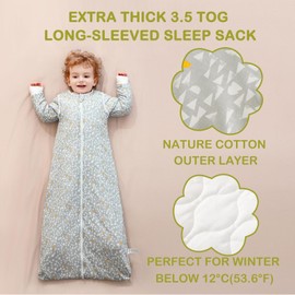 Nivolltha 3.5 TOG Super Soft Baby Sleeping Bag with Detachable Long Sleeves, 100% Cotton Thick Winter Sleeping Bag 18-36 Months, Graphic