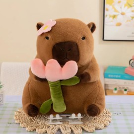 SereneSage Flower Capybara Plush, 11.8''/30cm Cute Stuffed Animal Gift for Boys and Girls, Soft Capybara Teddy for Birthday, festival & Special Occasions (PinkFlower)