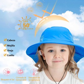 LIHYL Sombrero para Niños,Gorro ala Ancha de Sol para Bebe Secado Rápido para Niños 2 a 7 años UV Proteccion UPF 50+,Gorros Protectores de Cuello Ajustable Plegable Niño Adecuado para Playa, Viajes