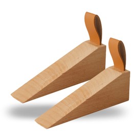 2Pack Large Wooden Door Stopper Non-Slip Security Wood Door Wedge with Leather Strap for Hanging Door Stopper, in House Bedroom Office Living Room Hotel Cabin (Large 2pcs)